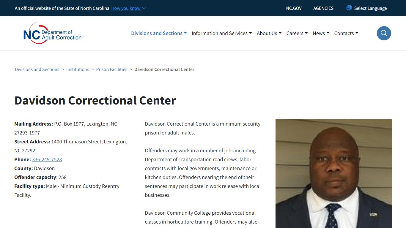 Davidson Correctional Center | NC DAC