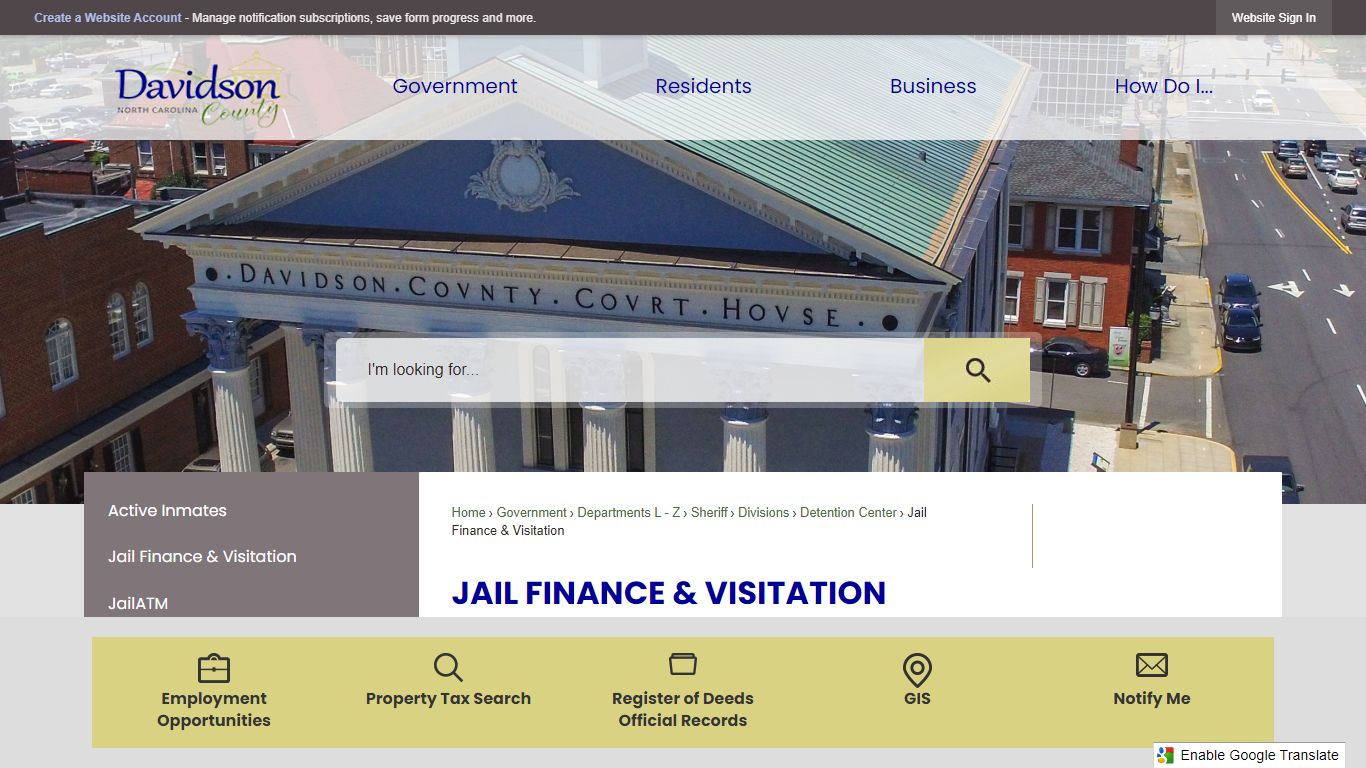 Jail Finance & Visitation | Davidson County, NC